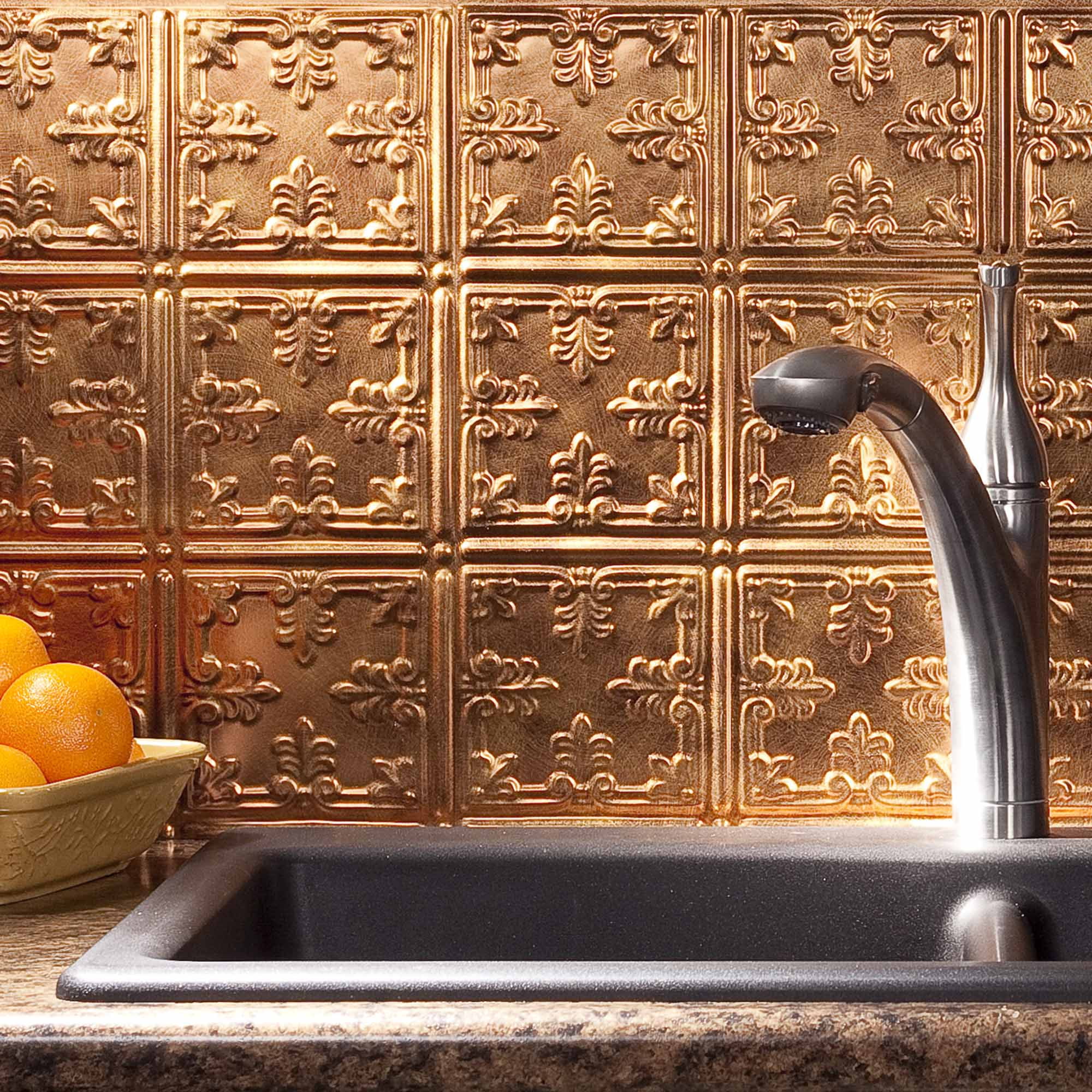 FASÄDE Traditional Style/Pattern 10 Decorative Vinyl 18in x 24in Backsplash Panel in Copper Fantasy (5 Pack)