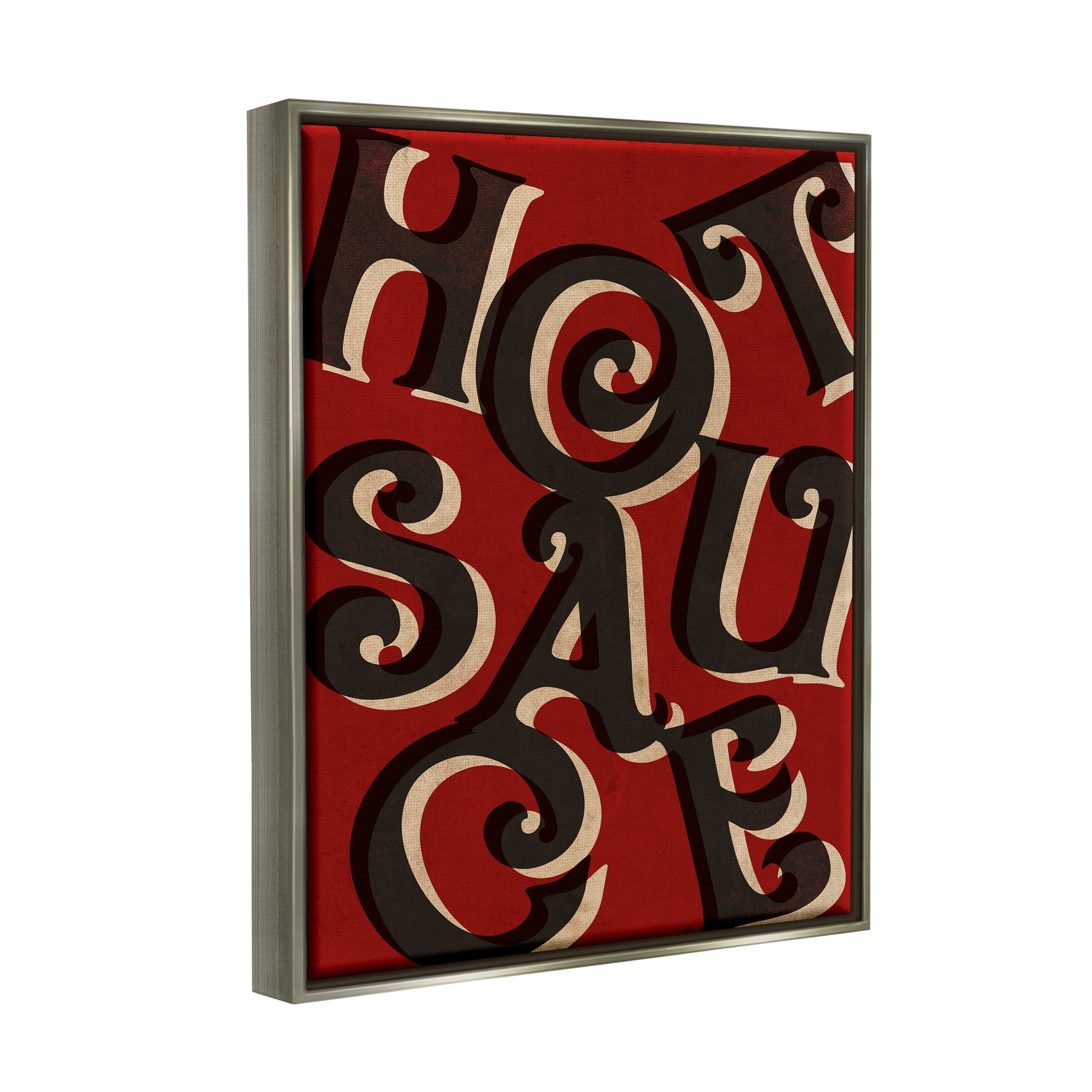 Stupell Industries Hot Sauce Curled Letters Whimsical Typography Sign Graphic Art Luster Gray Floating Framed Canvas Print Wall Art, Design by Daphne Polselli