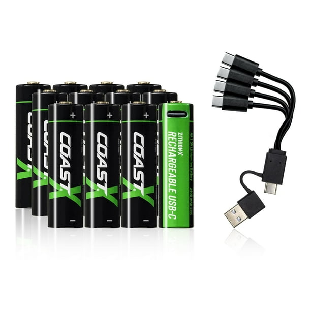 Coast AA ZITHION-X, iones de litio, 1,5 V, 2400 mAh, USB-C, paquete de 12