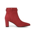 thumbnail image 6 of BLISSFUL STEP Women's Ankle Boots Faux Suede Pointed Toe Bow Decor Chunky Heel Zipper Booties Red 9, 6 of 8