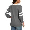thumbnail image 4 of Womens Tops 3/4 Length Sleeve Striped Color Block V-Neck T Shirts Summer Fashion Comfy Casual Loose Fit Pullover Blouses Z002-Grey S, 4 of 5