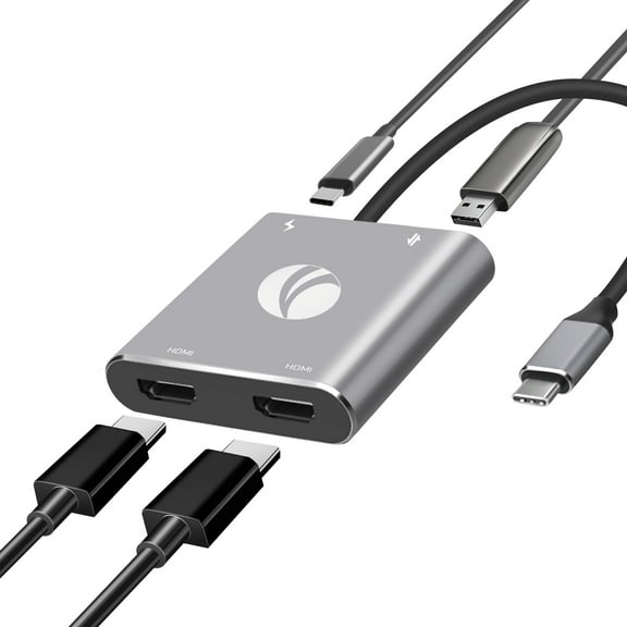 VCOM USB C to Dual HDMI Adapter Support MST, 4K@60Hz and Dual 4K@30Hz, Type C to HDMI Converter with USB 2.0, 100W PD Charging Port, Compatible with Thunderbolt 3 Port, MacBook Pro/Air, iPad Pro