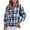 #0430-Blue, variant on Women's V Neck Plaid Long Sleeve Shirts Flannel Button Down Blouses Lightweight Casual Loose Fit Fall Outfits