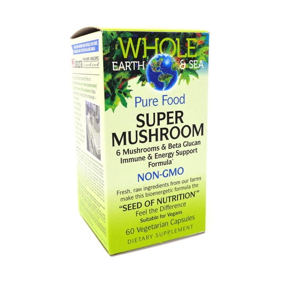 Natural Factors Whole Earth & Sea, Super Mushroom, Whole Food Supplement, Vegan, 60 Vegetarian Capsules