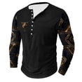 thumbnail image 2 of DDAPJ pyju Mens Distressed Henley Shirts Western Aztec Printed Patchwork Long Sleeve Button T-shirt Big and Tall Retro Viking Tops Lightweight Collarless Shirt Black M, 2 of 5