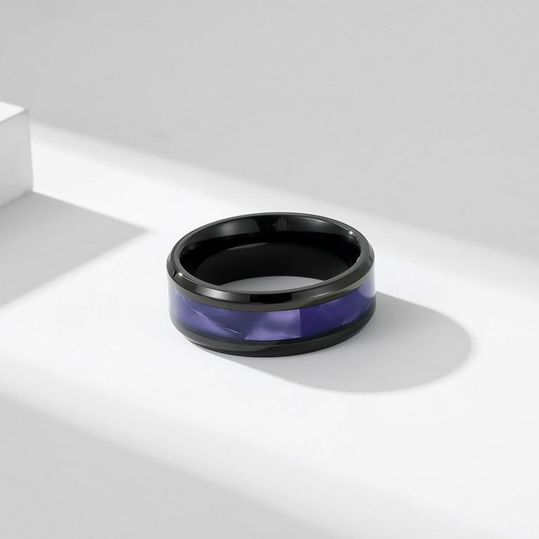 【BLACKPURPLE】[BLACKLABEL] Shatin Purple Cubic Ring Synthetic Amethyst Ring Black Stainless Steel Purple Wedding