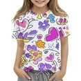 thumbnail image 7 of Virmaxy Boys Girls Cute Printed Shirt Kids Baby Short Sleeve Round Neck Tops Summer Loose Trend Pullover Shirt Purple-1 13 Years, 7 of 7