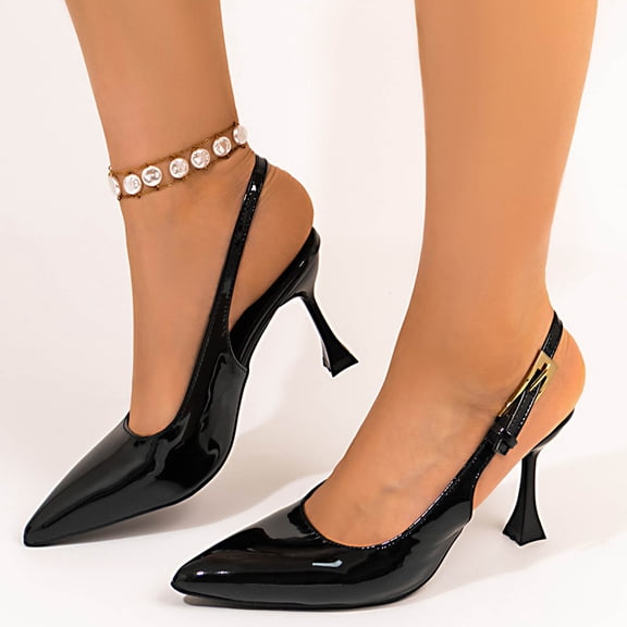 Women's Fashionable Casual Comfortable Style Shoes Solid Color Pointed Toe Closed Toe Open Back Buckle Heels Slingback Kitten Heels Pointed
