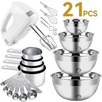 KOSBON Electric Hand Mixer Mixing Bowls Set, Upgrade 5-Speeds Mixers with Silver Nesting Stainless Steel Mixing Bowl, Measuring Cups and Spoons Whisk Blender - Baking Supplies for Cooking
