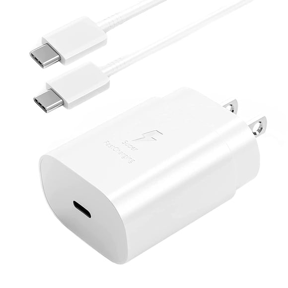 Original 25W USB C Super Fast Charging Wall Charger with 6FT Type C Cable for Samsung Galaxy S9+ Super Fast Charging for USB C Phones and Devices - White