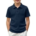 thumbnail image 3 of 2026 New Boys Breeze Polo Shirts Short Sleeve V-Neck Textured Knitted Shirts Lightweight Hollow Out Casual Tops(Navy,13-14 Years), 3 of 3