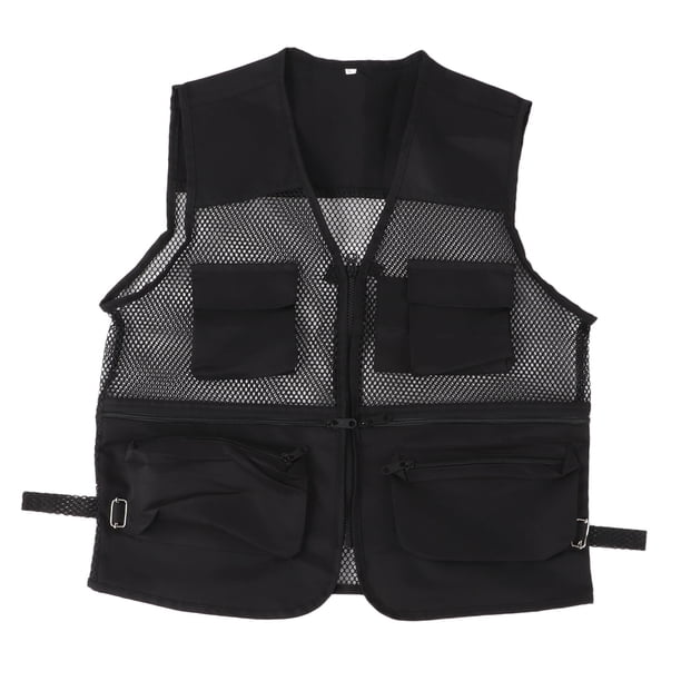 Chaleco militar Chaleco de pesca de malla multibolsillo transpirable duradero para actividades al aire libre L Negro
