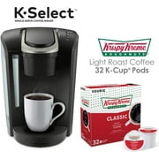 K-Select Coffee Maker, Single Serve K-Cup Pod Coffee Brewer, Black and Krispy Kreme Light Roast Coffee K-Cup Pods, 32 Count