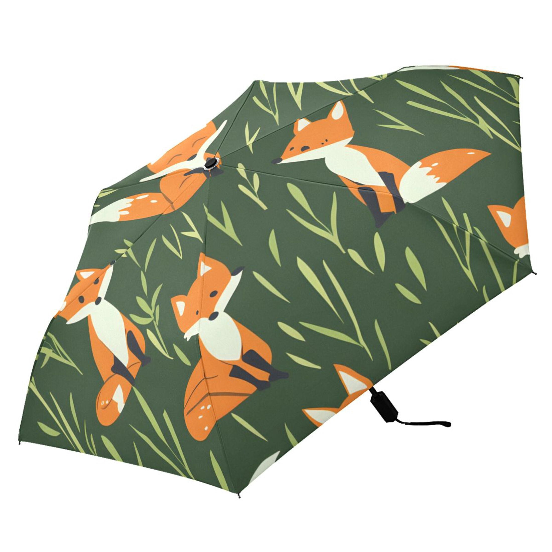 ALAZA Cartoon Foxes UPF 50+ Compact Folding Umbrella for Rain Travel Umbrella Packable