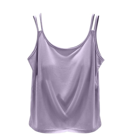 Yuzhih Built in Bra Pajama Tank Tops for Women 2024 Summer Casual Adjustable Spaghetti Strap Pjs Camisole Tops