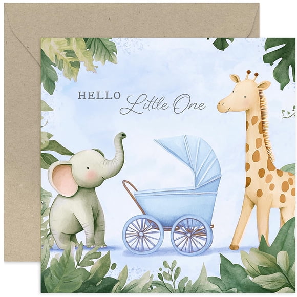 Tarjeta de felicitación de Old English Company con tema de animales de la jungla azul