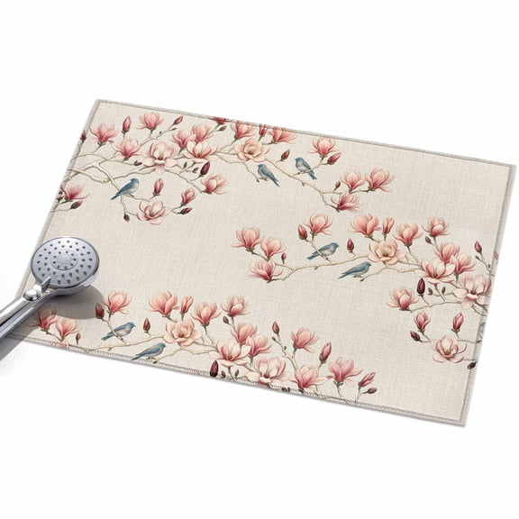 2x3 Washable Area Rugs,Pink Floral Sky Blue Birds on Linen Non-Slip Ultra Soft Rug Large Indoor Carpet,Vintage Botantical Floor Rugs for Home Living Room Bedroom Dining Room Office