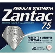Zantac 75mg Regular Strength Ranitidine Acid Reducer Tablets, 30ct