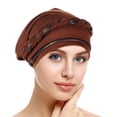 thumbnail image 2 of XASZHN Women's Braid Hat Muslim Ruffle Cancer Turban Wrap Cap for Fashion Head Cover with Color Block Design Coffee_003 One Size, 2 of 4