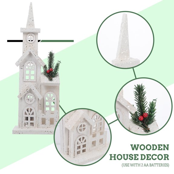 Yardwe 1Pcs Luminous Christmas Village Church Ornaments White Decorative Home