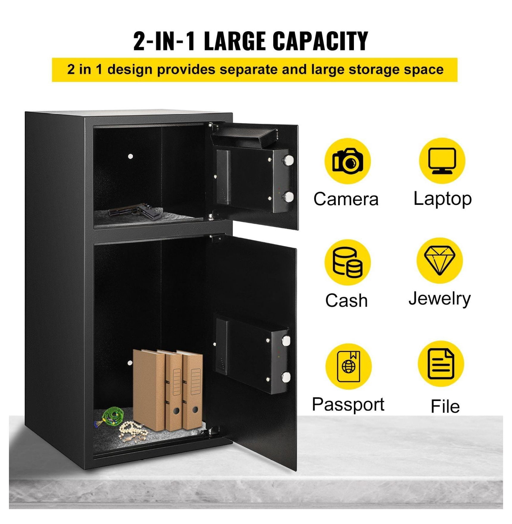 Large Double Door Safe Box 2.6 cu ft Steel Safe with Digital Lock for Money Gun Jewelry
