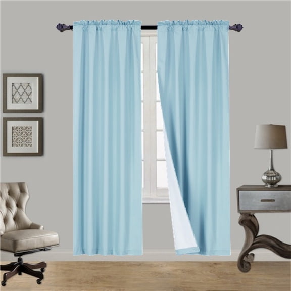 Set of 2 panels light blue solid matte color light filtering with rod pocket 100 % privacy window blackout curtain treatment 37" inch wide X 95" inch long each panel R64