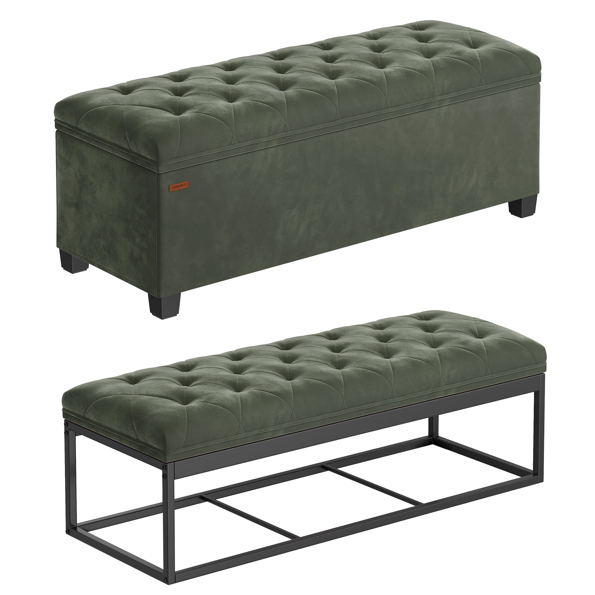 SONGMICS 43" Storage Ottoman Bench Foot Rest with Legs End of Bed Bench Storage Chest Load up to 660 lb for Living Room Bedroom Forest Green