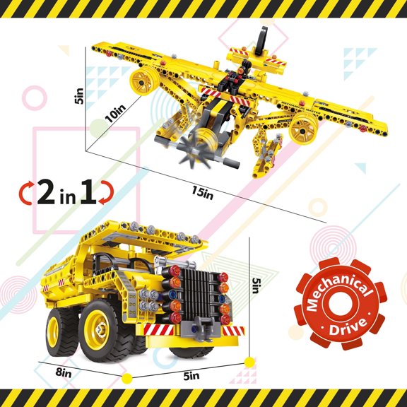 EverPlay 2-in-1 Flying Propeller Airplane & Dump Truck, STEM Educational Construction Toy for Kids Toddlers Boys & Girls Age 3 