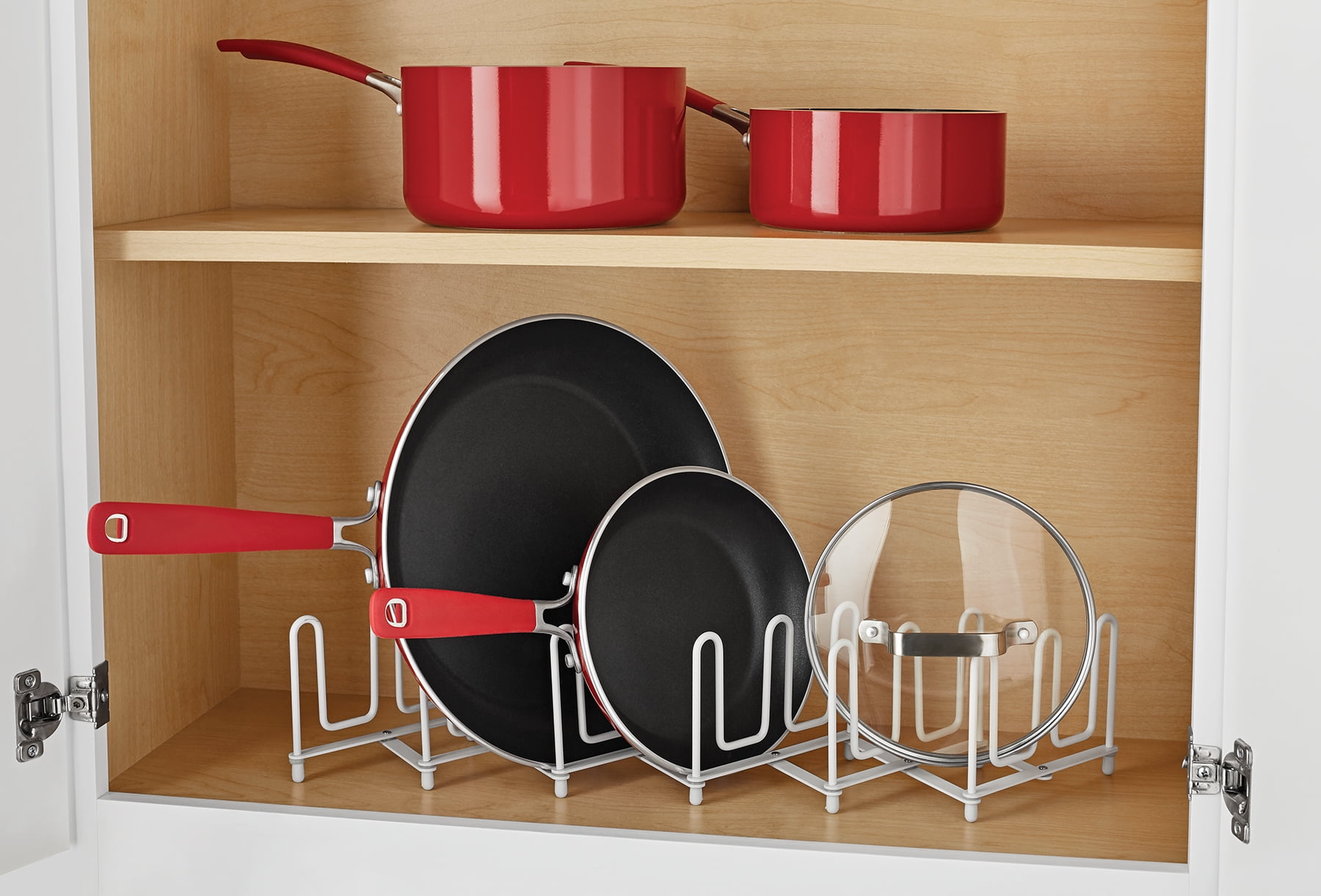 Stylish Pot Pan and Lid Organizer with Soft-close mechanism.