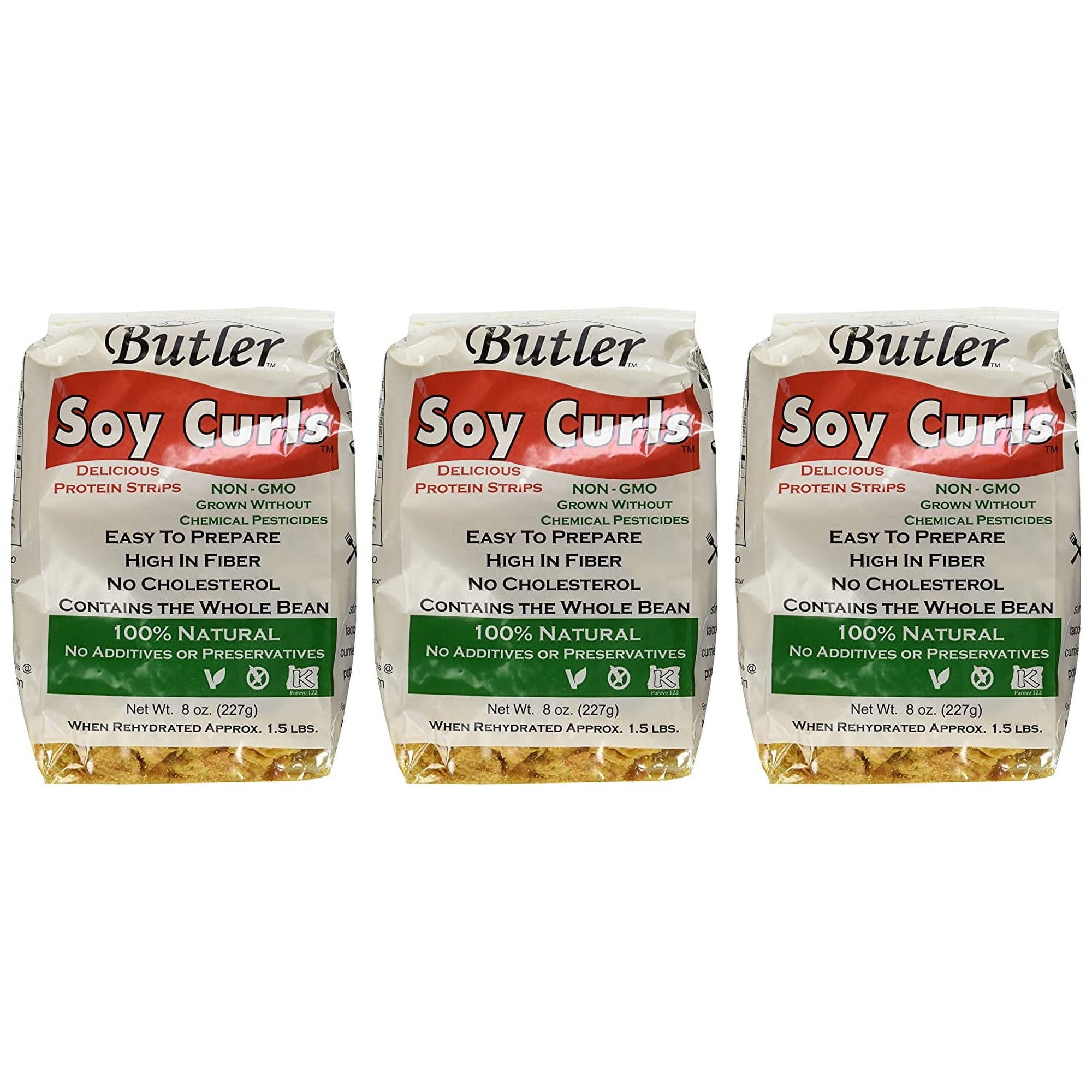 Butler Soy Curls 8 oz Bags (Pack of 3) | Plant-Based Meat Substitute Whole Soy Protein Vegan Gluten-Free Non-GMO Shelf-Stable 100% Natural Soy-Based Protein