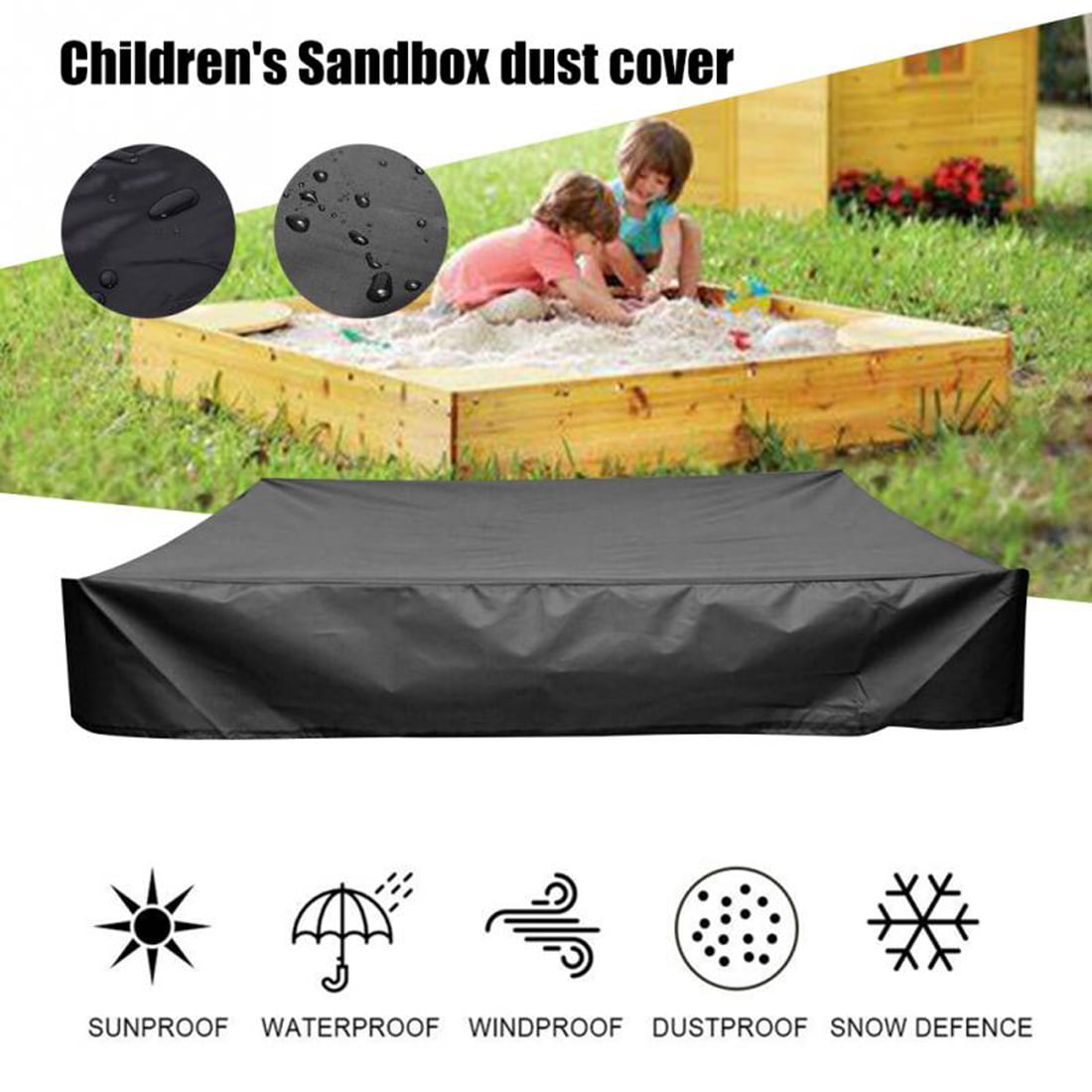 Color : Black, Size : 150x150CM Sandbox Cover with Drawstring Square Protective Toys Away from Dust Rain Sandpit Pool Canopy Outdoor Oxford Cloth Home Garden Sandpool Protection Playhouse 