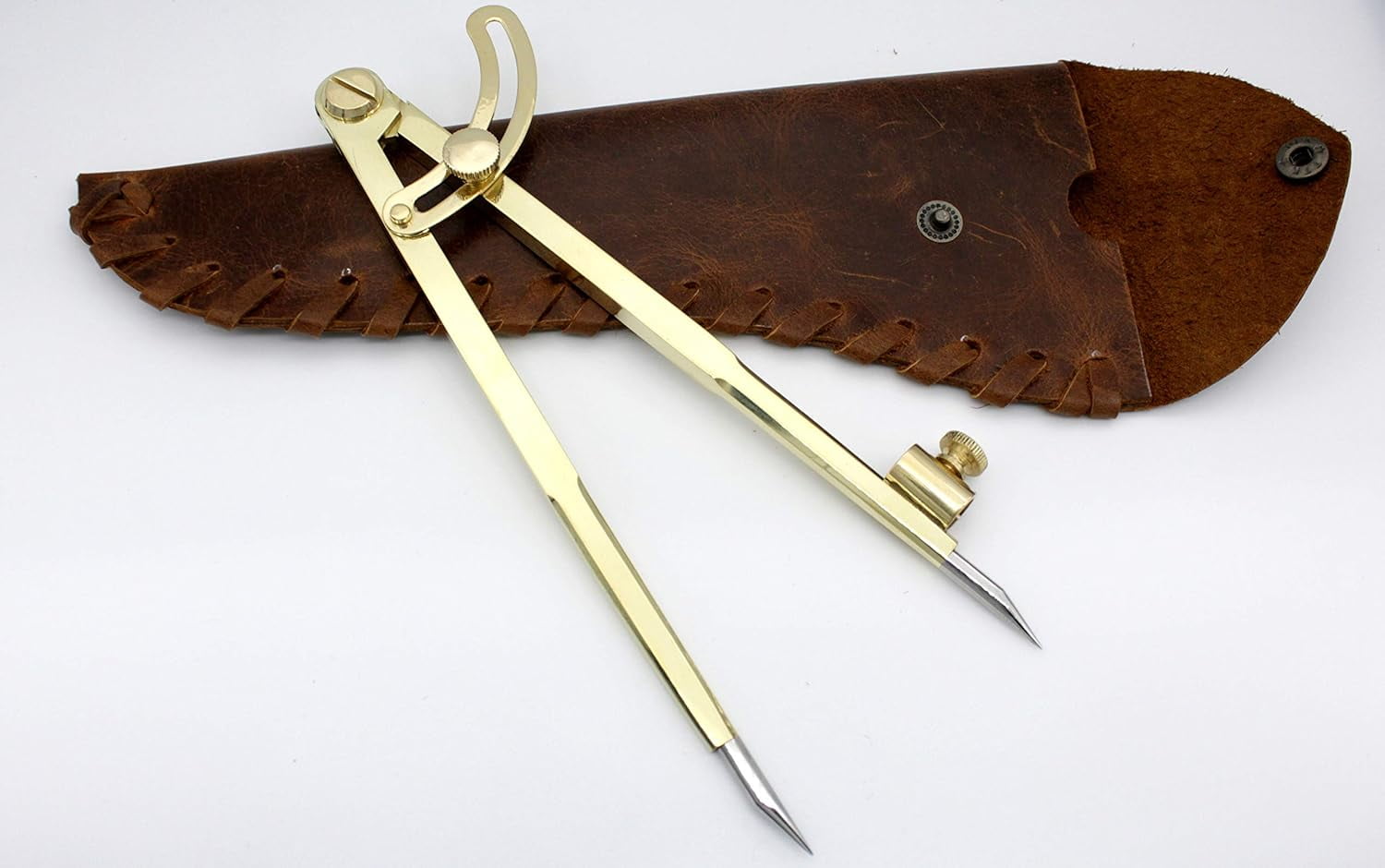 8'' Large Pencil Marking Compass Circle Leather Scratch Compass Maker Scriber Marking Wing Divider, Ideal for Drawing Circles, Scribing Wood Metal, Drafting, Map Plotting with leather cover