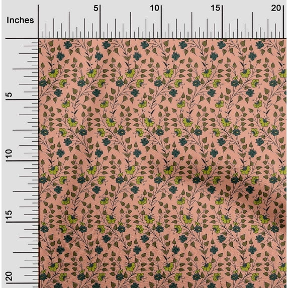 oneOone Cotton Cambric Fabric Leaves & Floral Block Print Fabric By Yard 56 Inch Wide