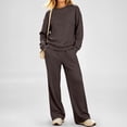 thumbnail image 2 of Women's 2 Piece Lounge Set Crewneck Sweatshirt and Wide Leg Pants Relaxed Casual Fall Fleece Matching Outfit Set, 2 of 6