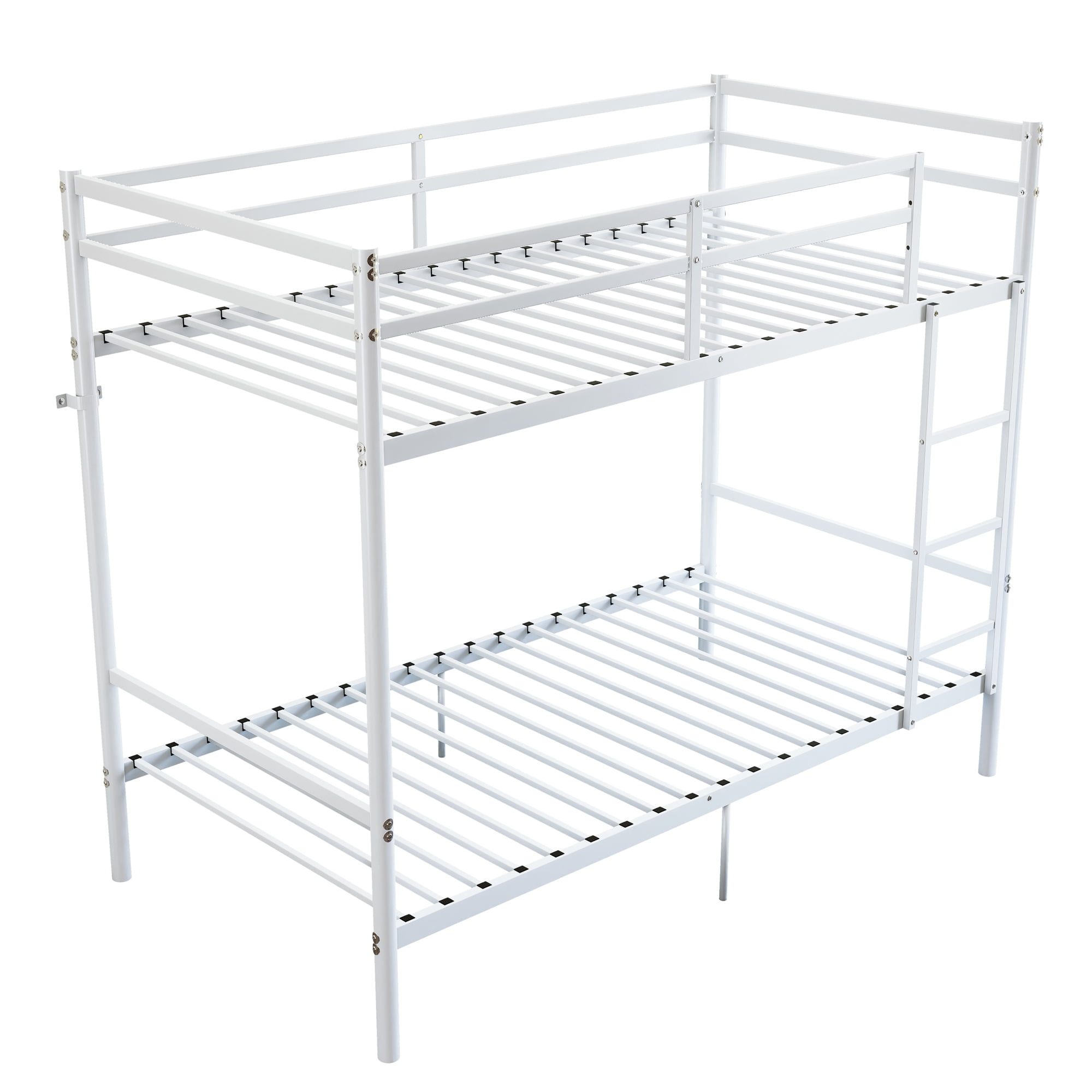 Leumius Metal Bunk Bed Twin Over Twin, Heavy Duty Bunk with High Guardrail and Safety Entrance Design, Under-Bed Storage Space, Easy Assembly, Noise Free,White
