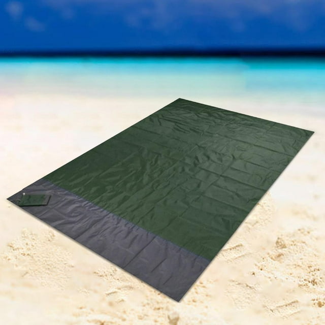 Manta de playa Manta de picnic Estera de picnic portátil con bolsa de almacenamiento Estera de camping impermeable a prueba de arena Estera de playa Verde oscuro200cmx210cm