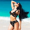 thumbnail image 3 of PAYOHTO Women's Cross Front Bikini Set with High Elasticity Soft Padding Sport Printing Design Bathing Suit Crop Top Swimsuit, 3 of 9
