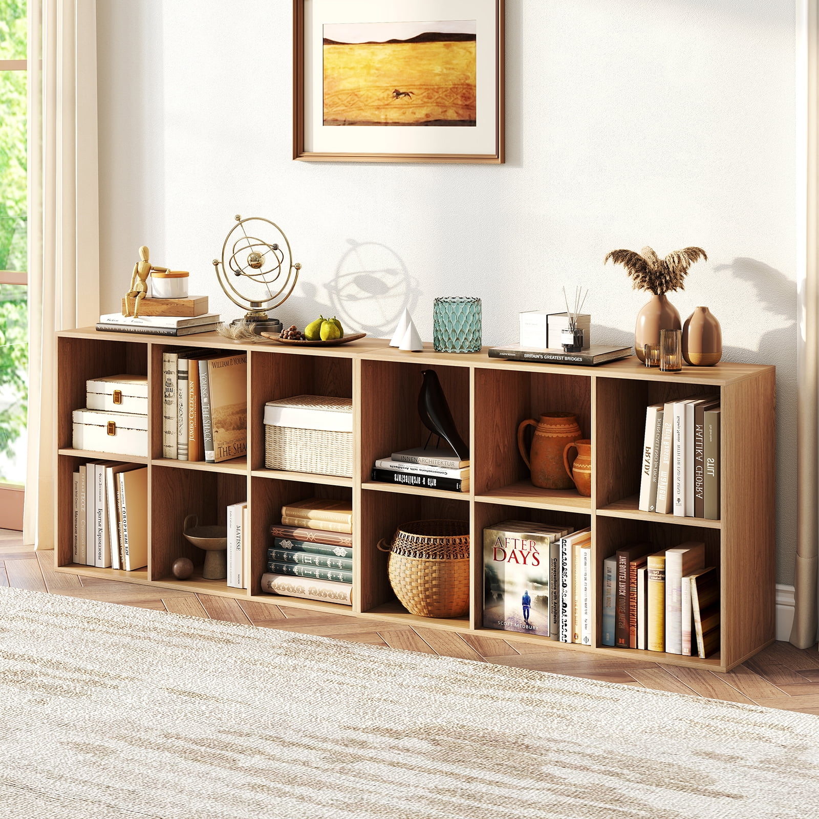 Costway 6-Cube Bookcase Modern 3-Tier Storage Organizer Horizontal Vertical Bookshelf Natural