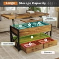 thumbnail image 6 of Itaar 40" Lift Top Coffee Table, 4 in 1 Coffee Tables with Storage for Living Room, Small Farmhouse Coffee Table with 2 Drawers & LED Light for Dining Reception Room, Rustic Brown, 6 of 8