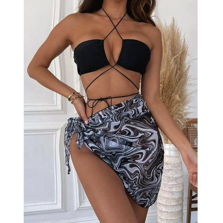 

Finelylove Women Swimsuits Padded Sport Bra Style Bikini Black L