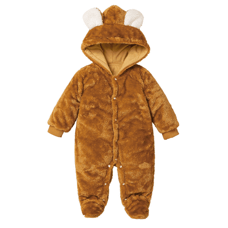 

Baby Boys Girls Autumn Winter Plush One-piece Romper Long Sleeve Fresh Plush Single-breasted Hooded Jumpsuit