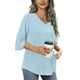 thumbnail image 2 of Tops de verano para mujer: túnica holgada con cuello en V y manga 3/4, poliéster, informal/trabajo/cita, para combinar con leggings, 2 of 8