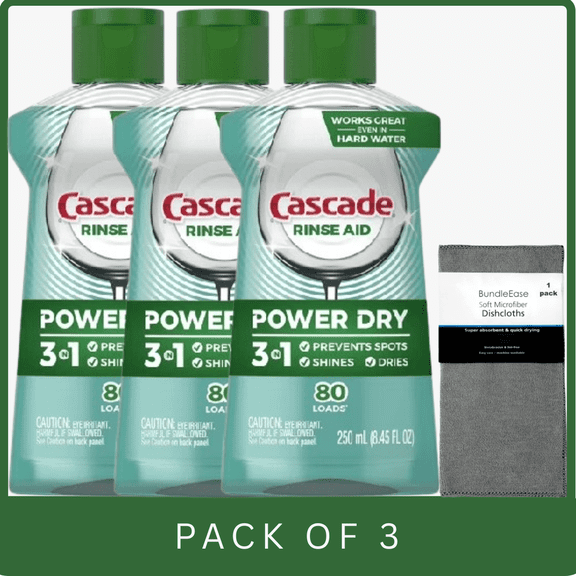 Cascade Platinum Rinse Aid Dishwasher Drying Agent, 8.45 fl oz with Microfiber Solid Color Towel by BundleEase