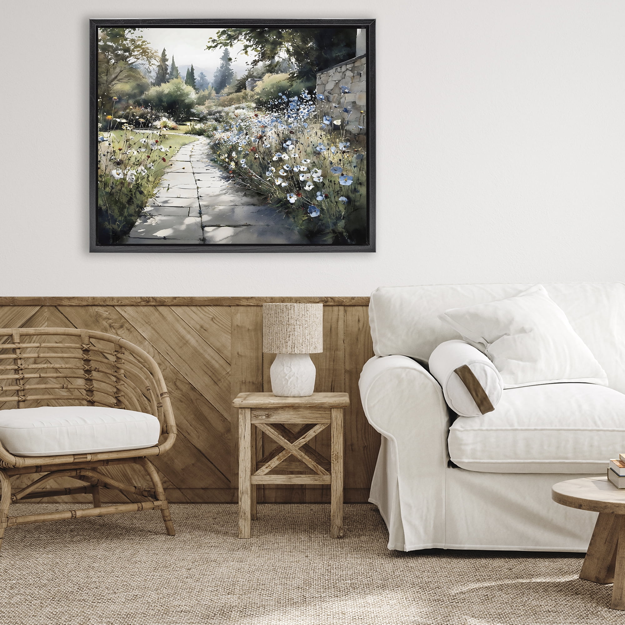 Stupell Industries Garden Pathway in Summer Light Black Framed Floater Canvas Wall Art, design by Franklyn Gregory