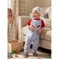 thumbnail image 3 of BemeyourBBs Newborn Baby Boy Girl Baseball Outfit Cute Infant Boy Summer Clothes Short Sleeve Romper with Baseball Embroidery Plaid Overalls Pants Set Hat, 3 of 9