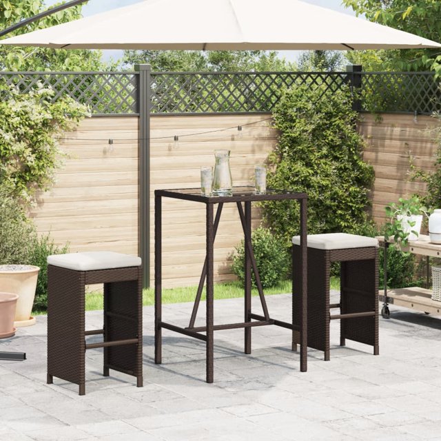vidaXL Garden Bar Stools with Cushions 2 pcs Brown Poly Rattan