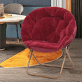 thumbnail image 4 of Red Foldable Soft Faux Fur Saucer Chair Oversized Accent Lounge Lazy Moon Chair, 4 of 7