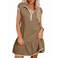 thumbnail image 2 of Womens Summer Oversized Sweatshirt Dress Casual Sleeveless Quarter Zip Ruffle Hem Pullover Mini Dresses Dark Khaki L, 2 of 9