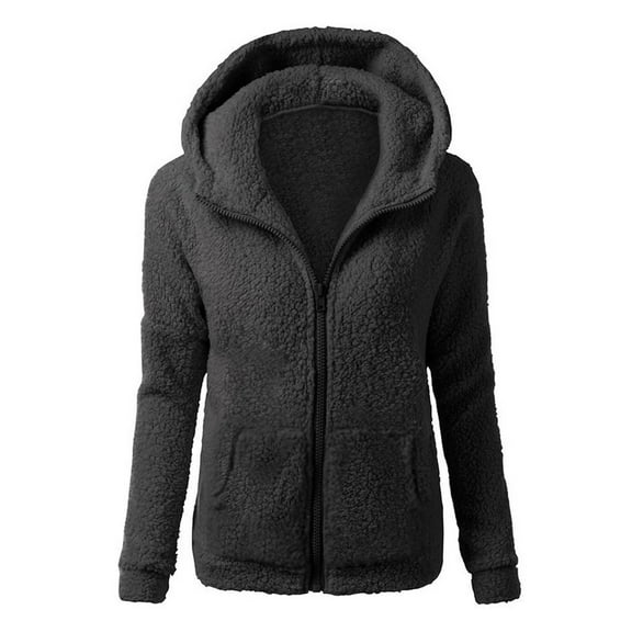 Vinsonshop Fleece Hoodie Womens Jacket with Hood Womens Fleece Jacket Womens Fleece Zip Up Jacket Warm Jackets for Women Plain Hoodies for Women Hoodies with Zipper Black L