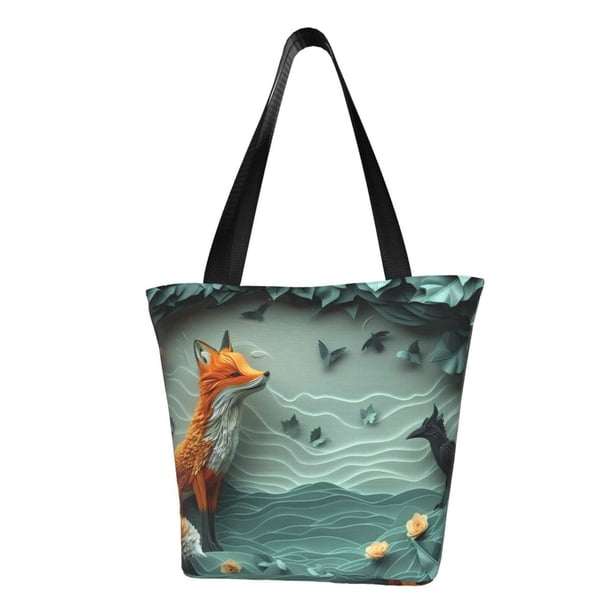 Fotbe Paper Fox Crow Fantasy Bolsa de Playa con Estampado, Bolsa de Hombro, Bolsa de Mano Espaciosa, Bolsa de Viaje Ligera, Bolsa de Compras Versátil